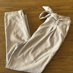 LOFT Light Beige Tie-Waist Paperbag Trousers